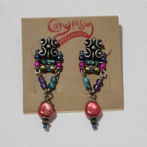 TRESKA Pink Pearlized beaded dangle chandelier earrings new